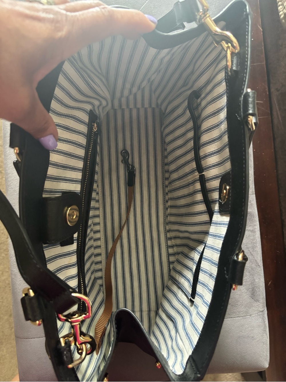 Dooney & Bourke Black Saffiano Satchel with Gold Accents - Picture 4 of 4